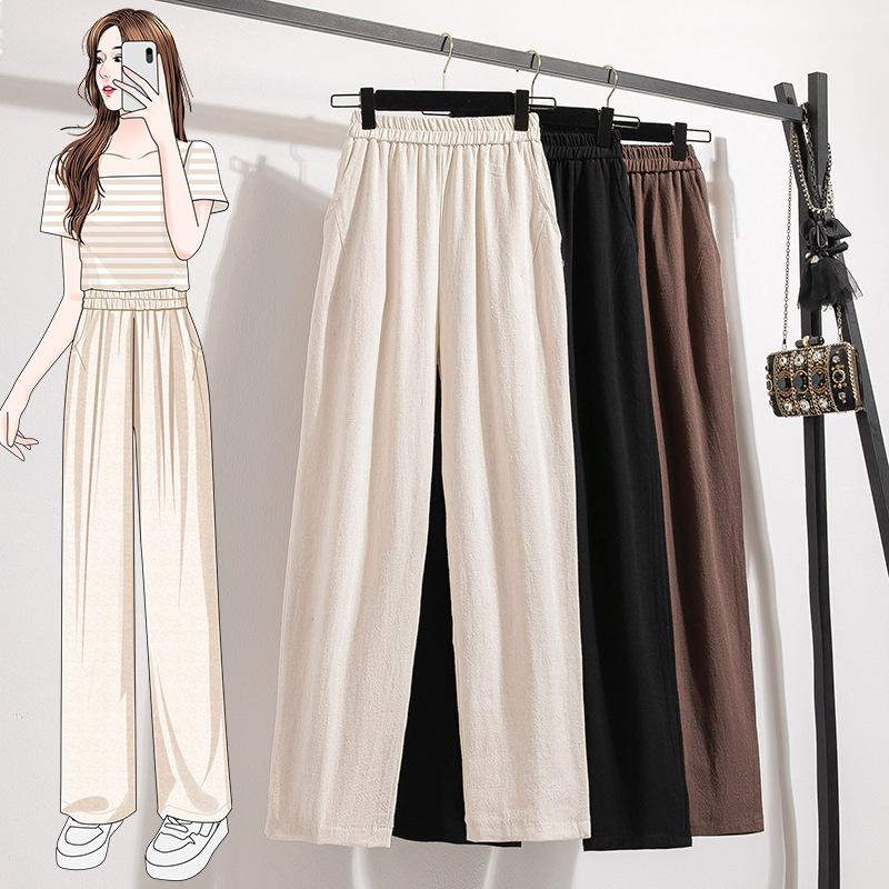 Kalhoty větší velikosti Dámské kalhoty Vintage plátěné Ležérní kalhoty Literární vázanka Pružný pas Harlekýnové kalhoty