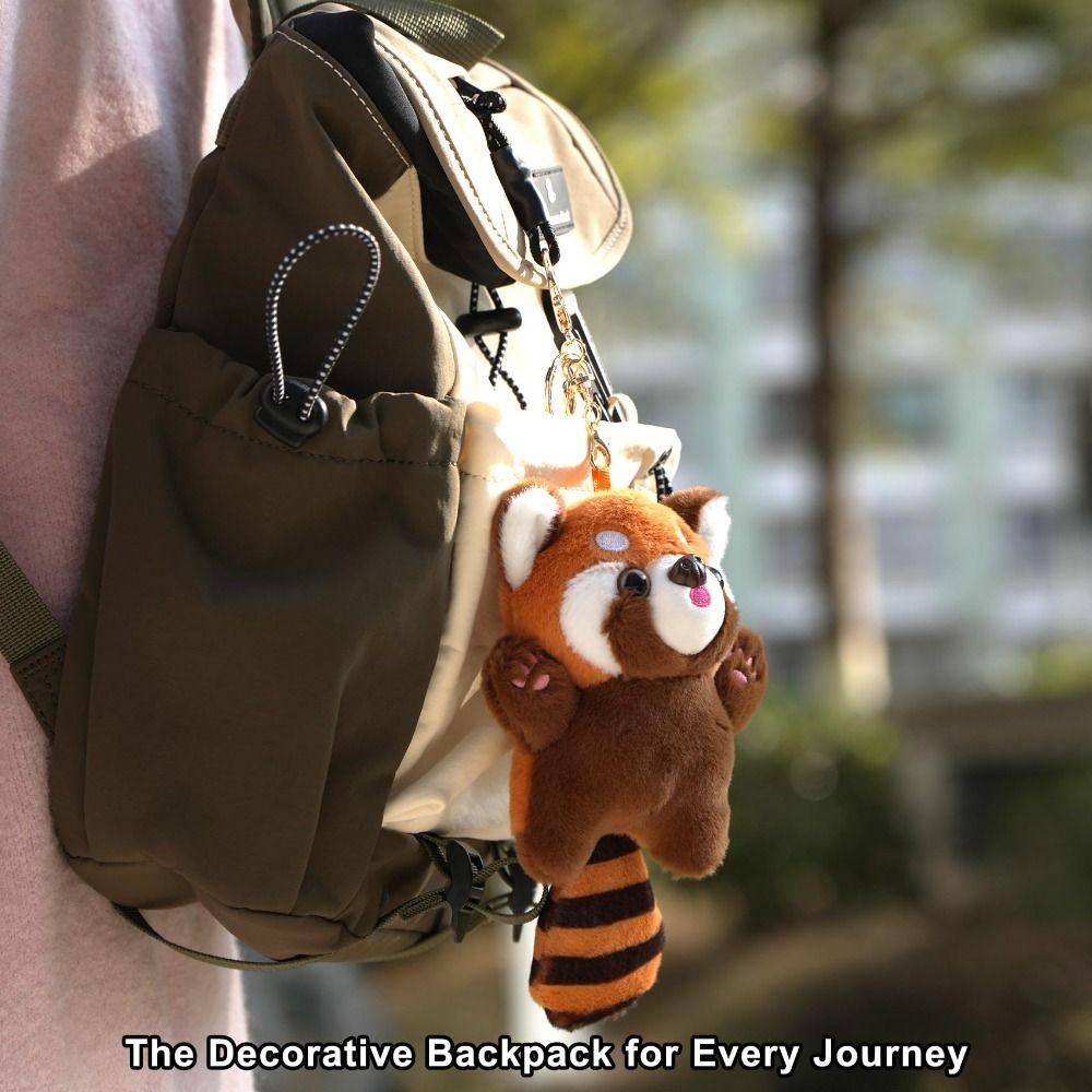 With Keyring Red Panda Keychain Plush Stuffed Doll Charm Raccoon Plush Pendant  Backpack Decoration