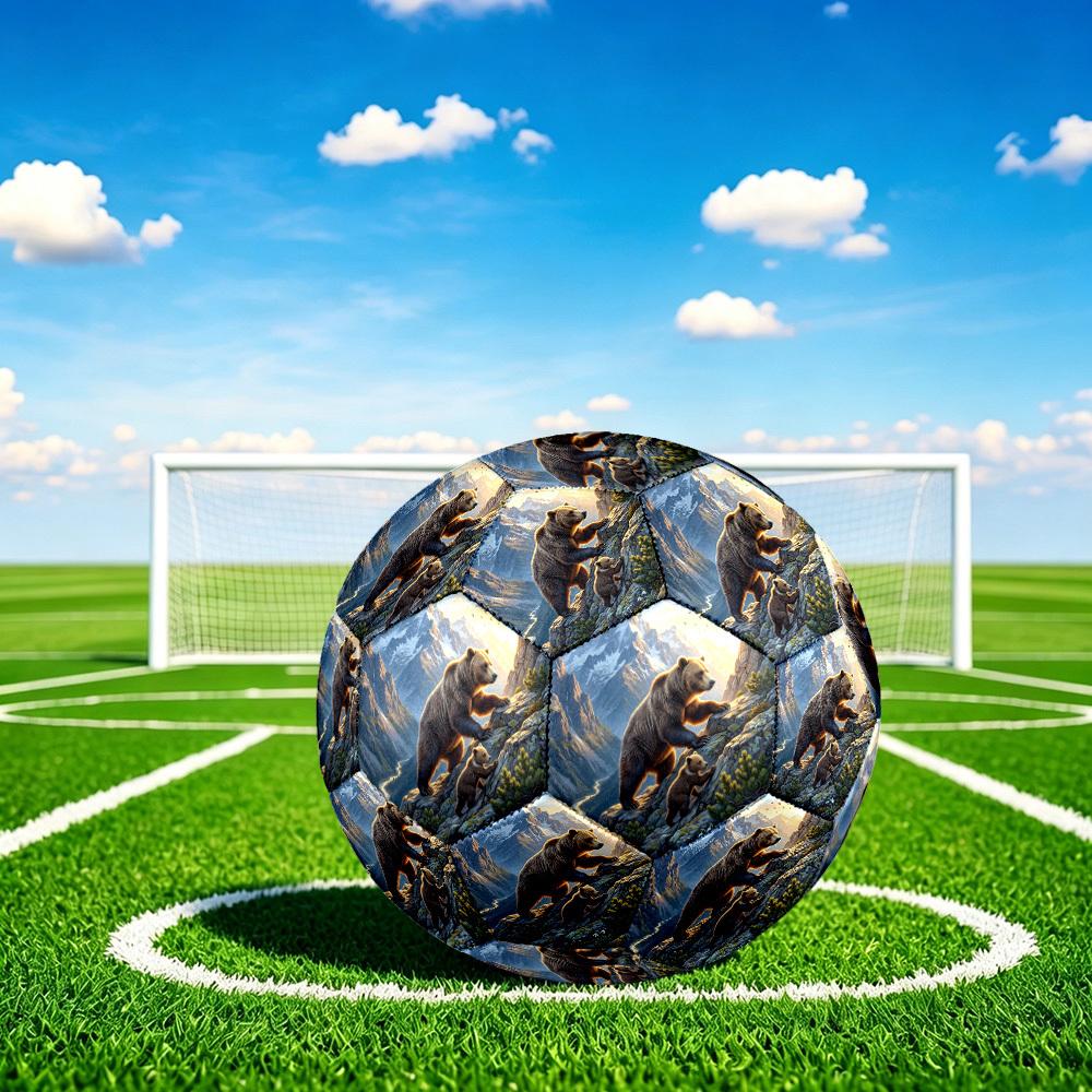 1pc Mountain Bears Journey Theme Soccer Ball Football, Size 5, Lightweight PVC, Durable Outdoor Training Soccer Ball, Gift m61445