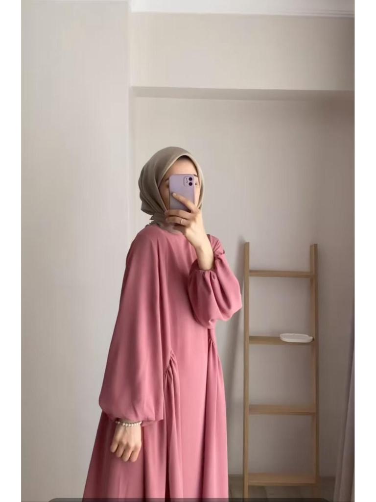 Elegant Solid Color Loose Pullover Dress for Muslim Women - Spring & Autumn Collection
