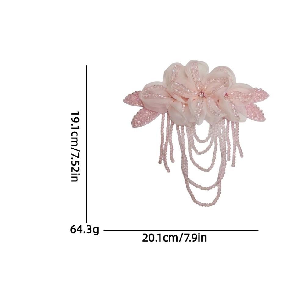 1Pc New Beaded Decoration Flower Patch Detachable Crystal Chiffon DIY Sewing Decals Tassel Shoulder Tassel Epaulet