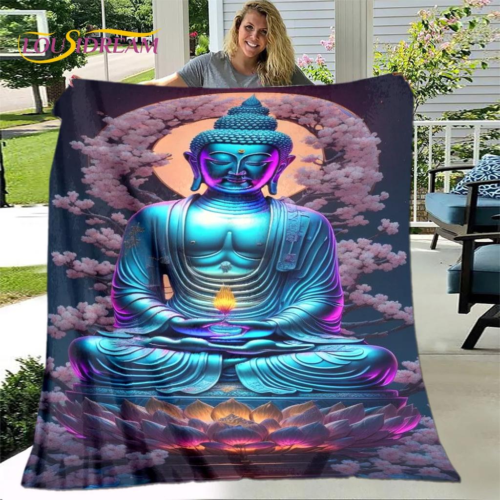 Fe Budista Buda Sakyamuni Guanyin Bodhisattva Religión Manta Manta Suave para el Hogar Orar Dormitorio Camas Funda de Sofá