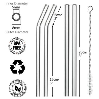 4 Pcs Reusable Glass Straws 8mm Straight Bent Glass Drinking Straws Eco Friendly Cocktail Straws for Beverages Milk Coffee