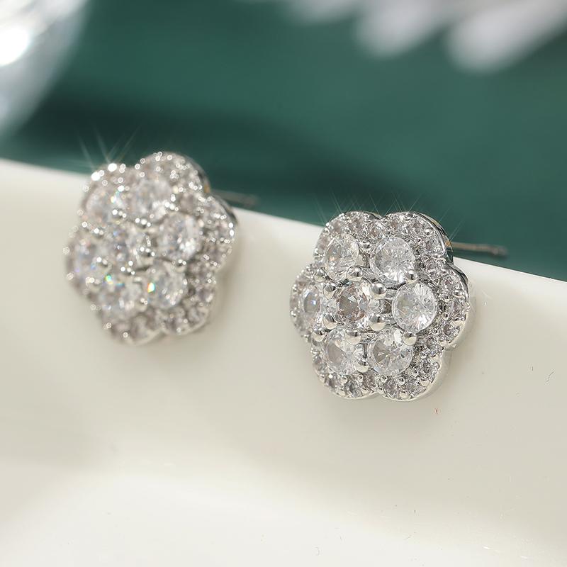 

Exquisite Copper Color White CZ Stud Women s Earrings Flower Party Daily Wear