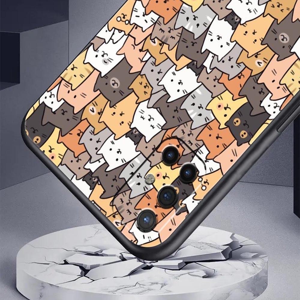 Cartoon Cats Background For OnePlus 10 Pro 9 8T 8 Nord N10 7 7T 9R Phone Case For 1+ Nord 2T CE 2 N100 N200 Z 5G Black Cover