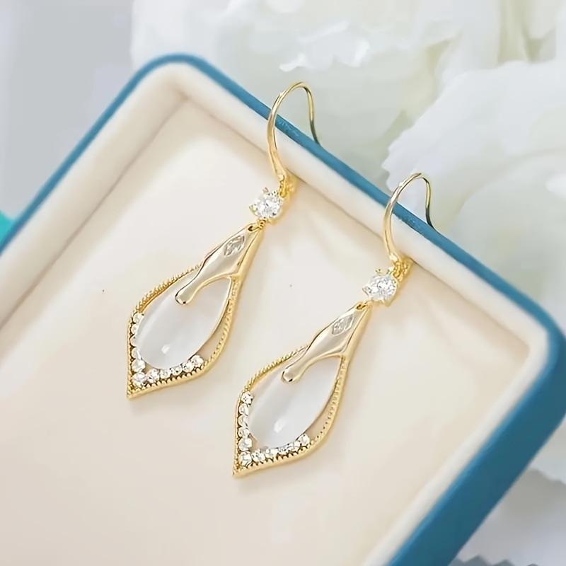 High Class Geometry Rhombus Cat's Eye Stone Exquisite Pendant Earrings for Women Jewelry Party Wedding Gifts