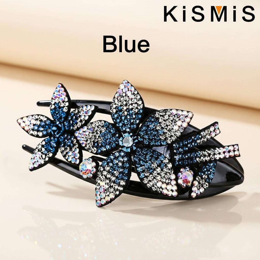 

Colorful Rhinestone Double Temperament Hair Clip Ponytail Clip Top Clip Spring Clip Ladies Fashion Accessories синий