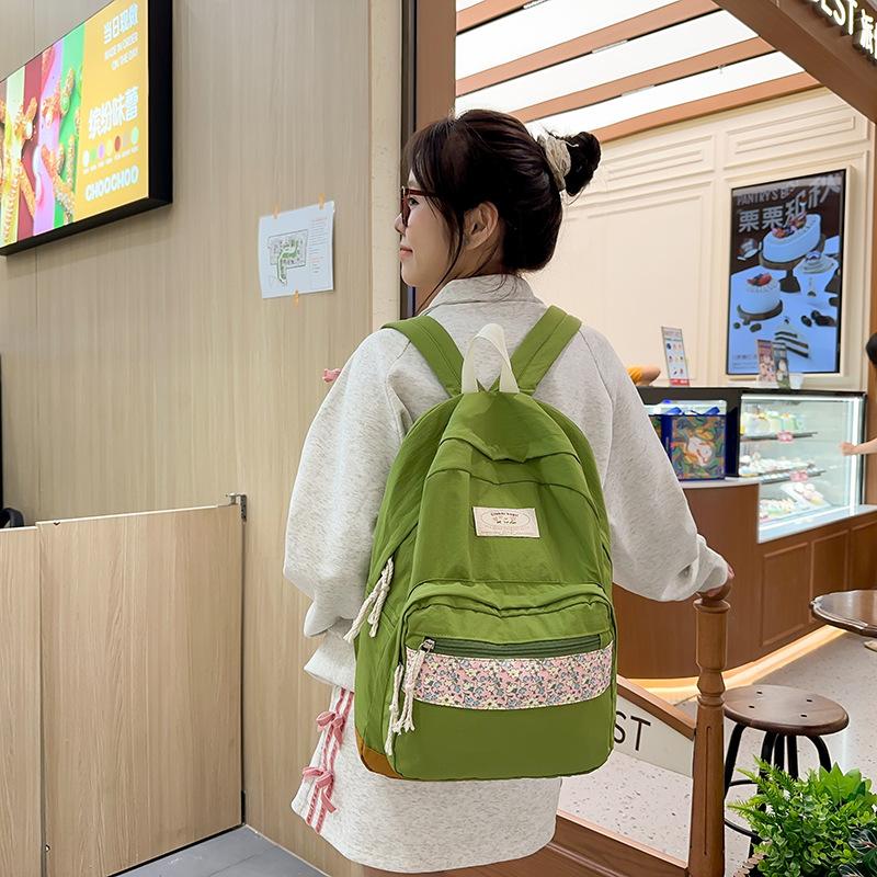 Рюкзак женский маленький цветочный лоскутный студенческий рюкзак большой емкости зелёный — фото 4