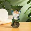 Cartoon Dwarf Sculpture Holding Leaves Garden Gnome Statue Unique Bird Feeder  Garden Decor