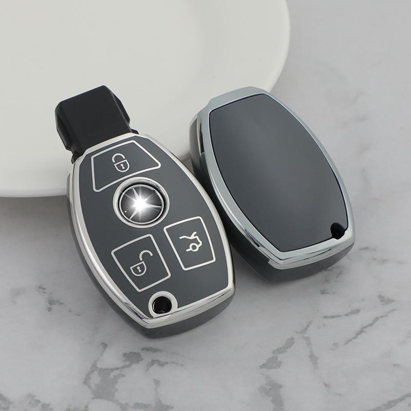 All-inclusive Soft Rubber Car Key Cover Is Suitable for Mercedes-Benz ABCES Car Key Case TPU Protective Cover Silver Edge