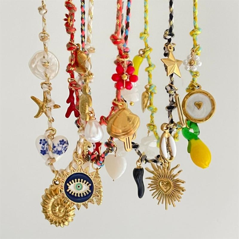 Collana intrecciata Collana corda in acciaio inossidabile Collana con ciondolo a charm Collana regolabile Adatta per l'uso quotidiano
