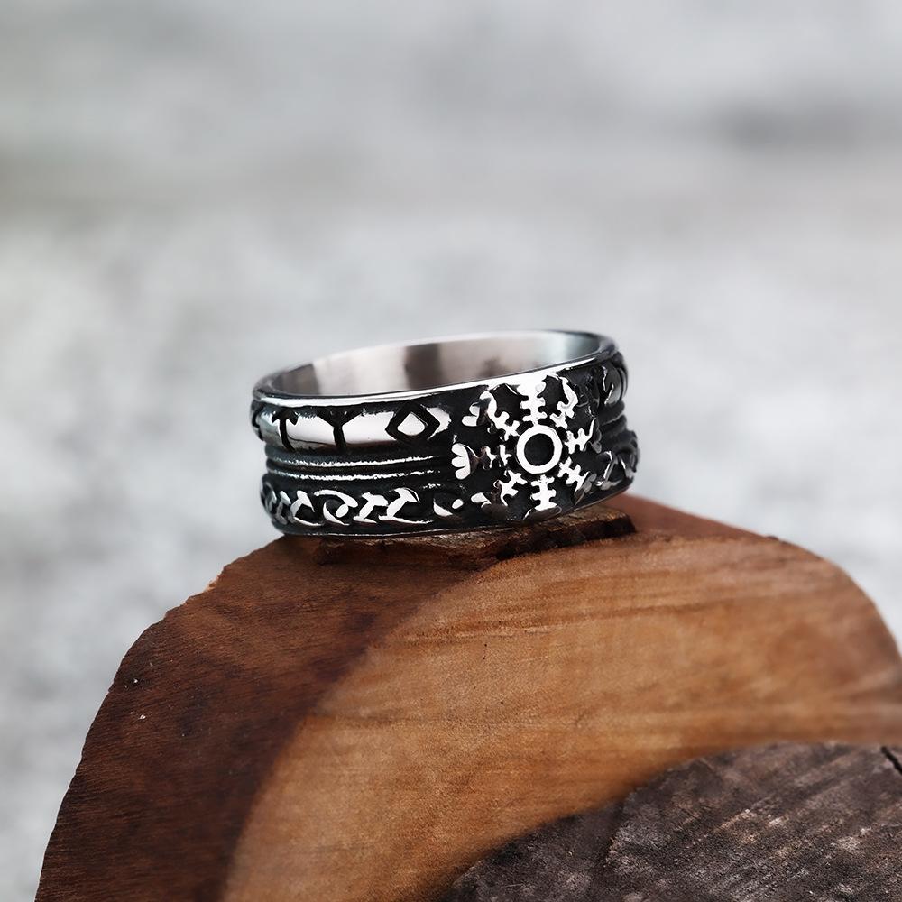 Vintage Norse Rune Titanium Steel Men's Ring Ethnic Style Jewelry