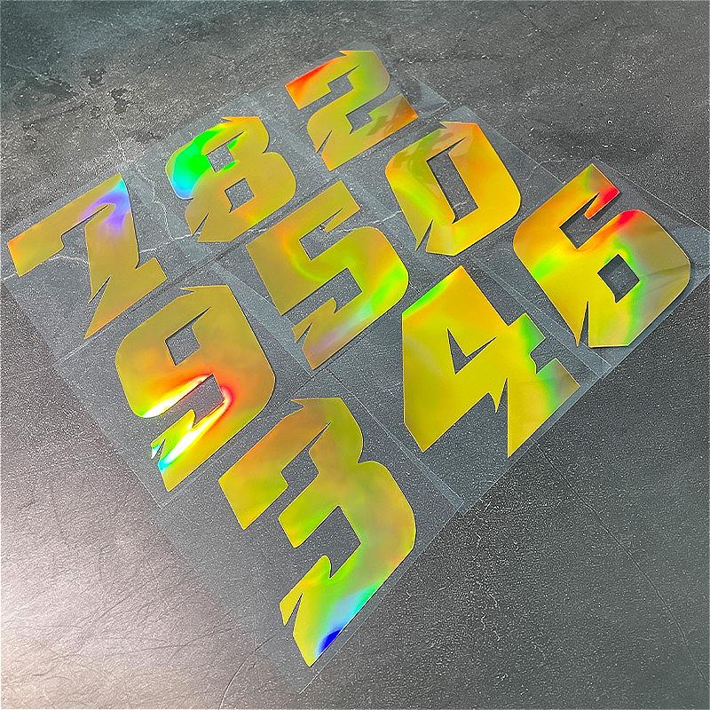 1PC Gold Laser Motorcycle Arabic Numerals Sticker Waterproof for Motorbike Fuel Tank Front Fairing Helmet Universal Vinyl Decal