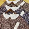 Johnature Japanse Bloemenjurk Losse Poppenkraag Strik Fake Twee Lange Mouwen Lange Jurken Vrouwen