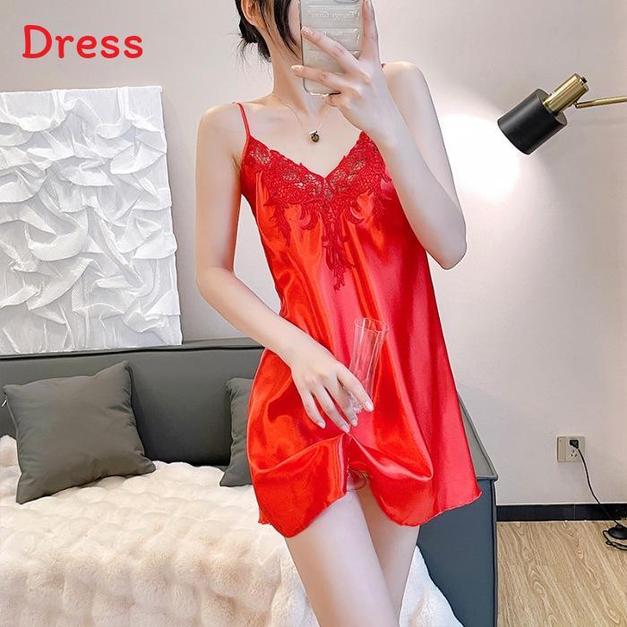 Summer Womens Satin Sleep Dress With Lace Trim Sleeveless Lounge Wear For Home Relaxation
