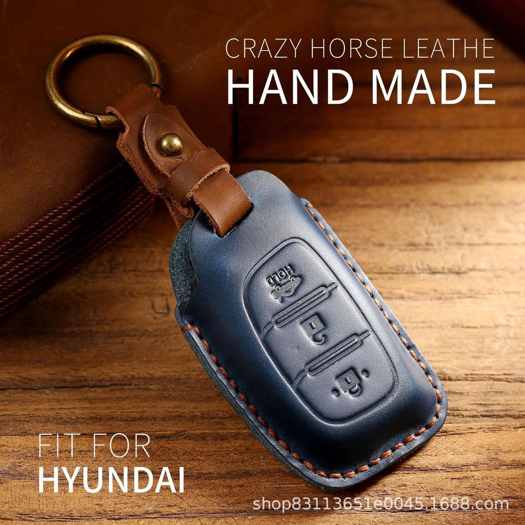 Leather Smart Auto Car Key Case Cover Fob For Hyundai Ix25/Ix35/Elantra/Sonata/I40 I10 I30 3 4 Button Key Case Keychain