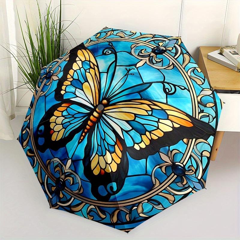 Stained Glass Butterfly Window Panel - Decorative Art for Home or Garden Umbrella Day Gift Y228