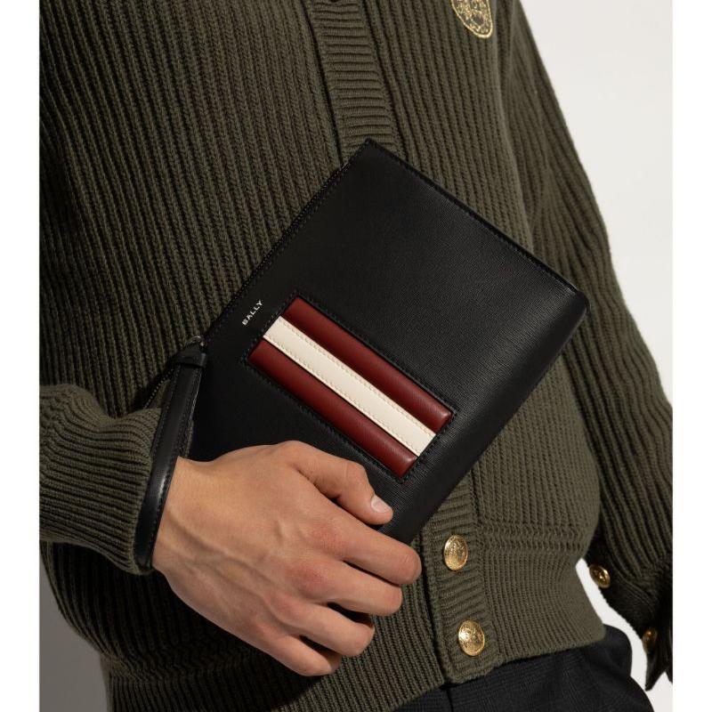 Bally Logo Print Leather Clutch Men clutch Black 6308543