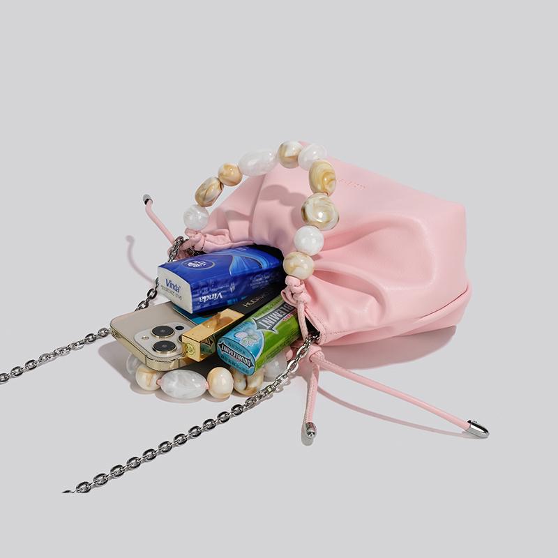 Summer Luxury Chain Handbag Women Fashion Beaded Pleated Cloud Bags Texture Soft Pu Single Shoulder Crossbody Bag with Gift Box