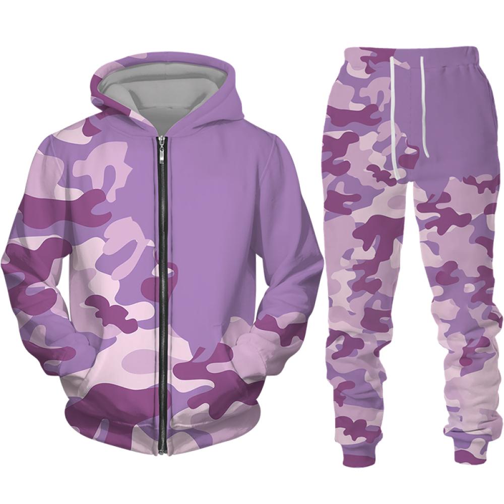 Fashion Camouflage 3D Print Men's Tracksuit Sets Casual Zipper Hoodie+Pants 2pcs Sets Oversized Sweatshirt Trend Men Clothing