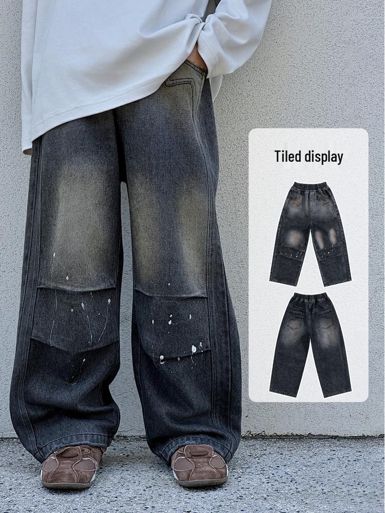 Autumn 2025 Boys' Loose Korean Style Retro Distressed Straight-Leg Jeans