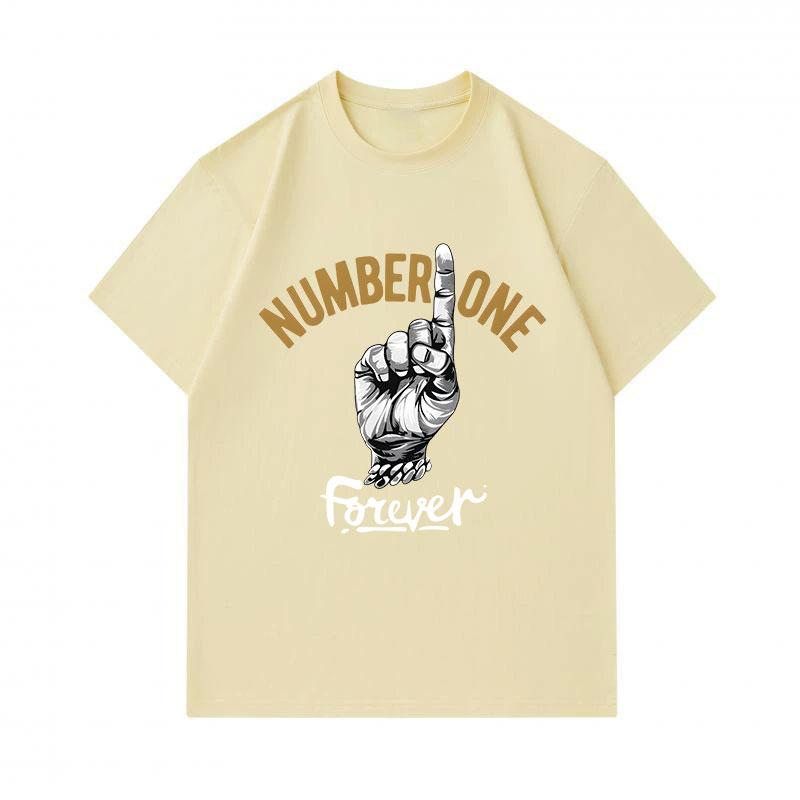 Men's 100% Cotton Crew Neck Short Sleeve T-Shirt, Number One Forever Hand Gesture Print Casual Comfortable Tee, Summer Regular Fit Daily Wear Top for