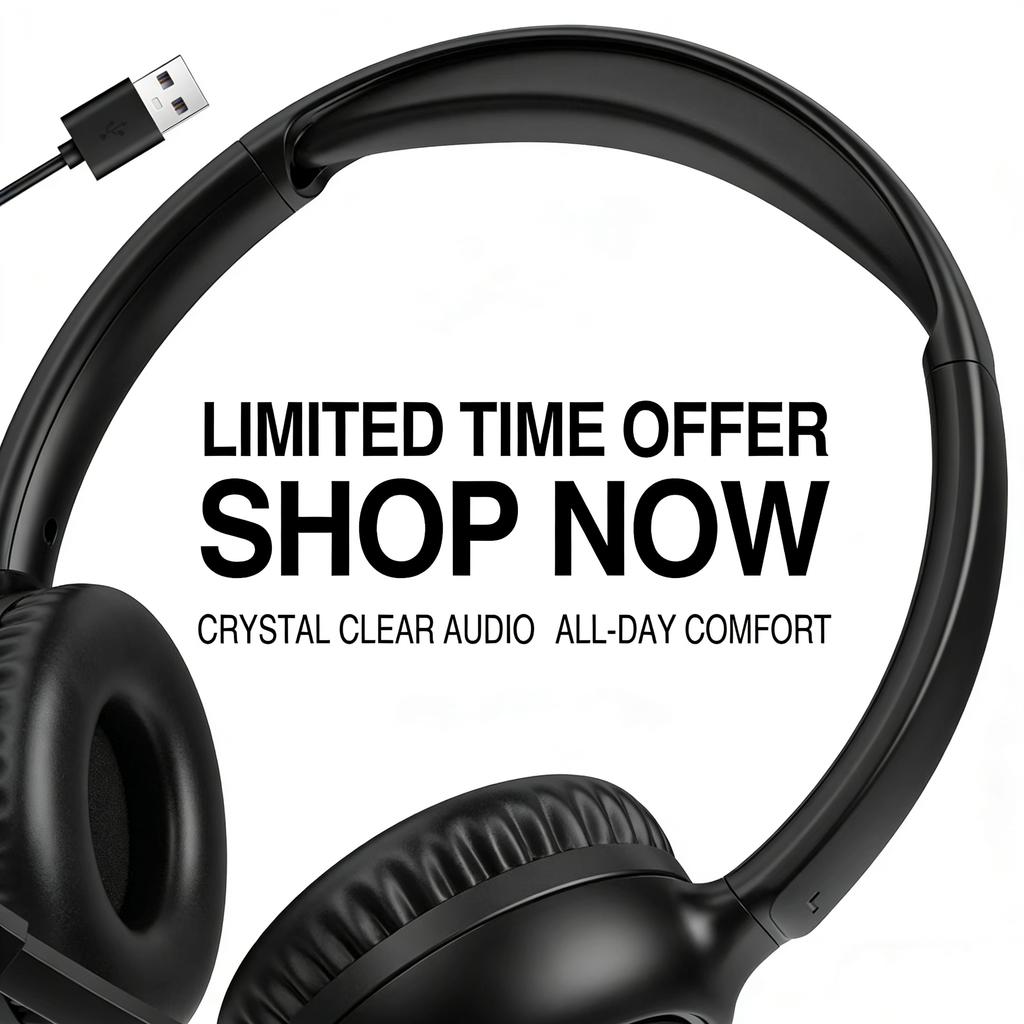 USB Wired Over Ear Headset, ENC Noise Reduction Hearing Aid Headphones, Office Call Center Headphone with Mic for Meeting Laptop
