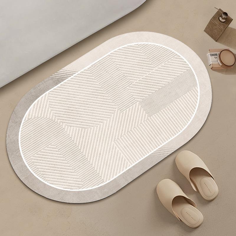 Oval Solid Color Abstract Floor Mat Bathroom Absorbent Anti Slip Foot Mat Bathroom Door Mat