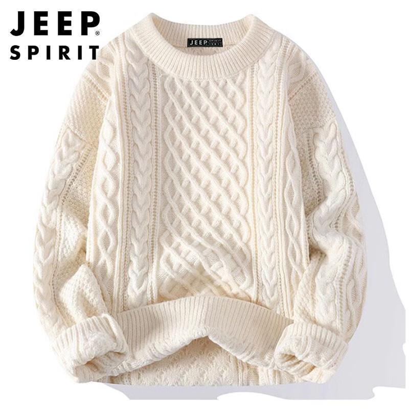 JEEP SPIRIT Men's Cable Knit Crew Neck Sweater