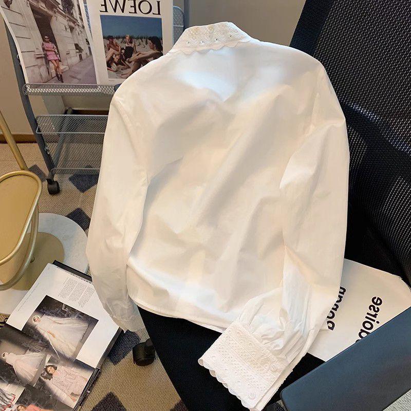 Women's Cotton White Lace Bowknot Base Shirt - New Spring Arrival Layering Top