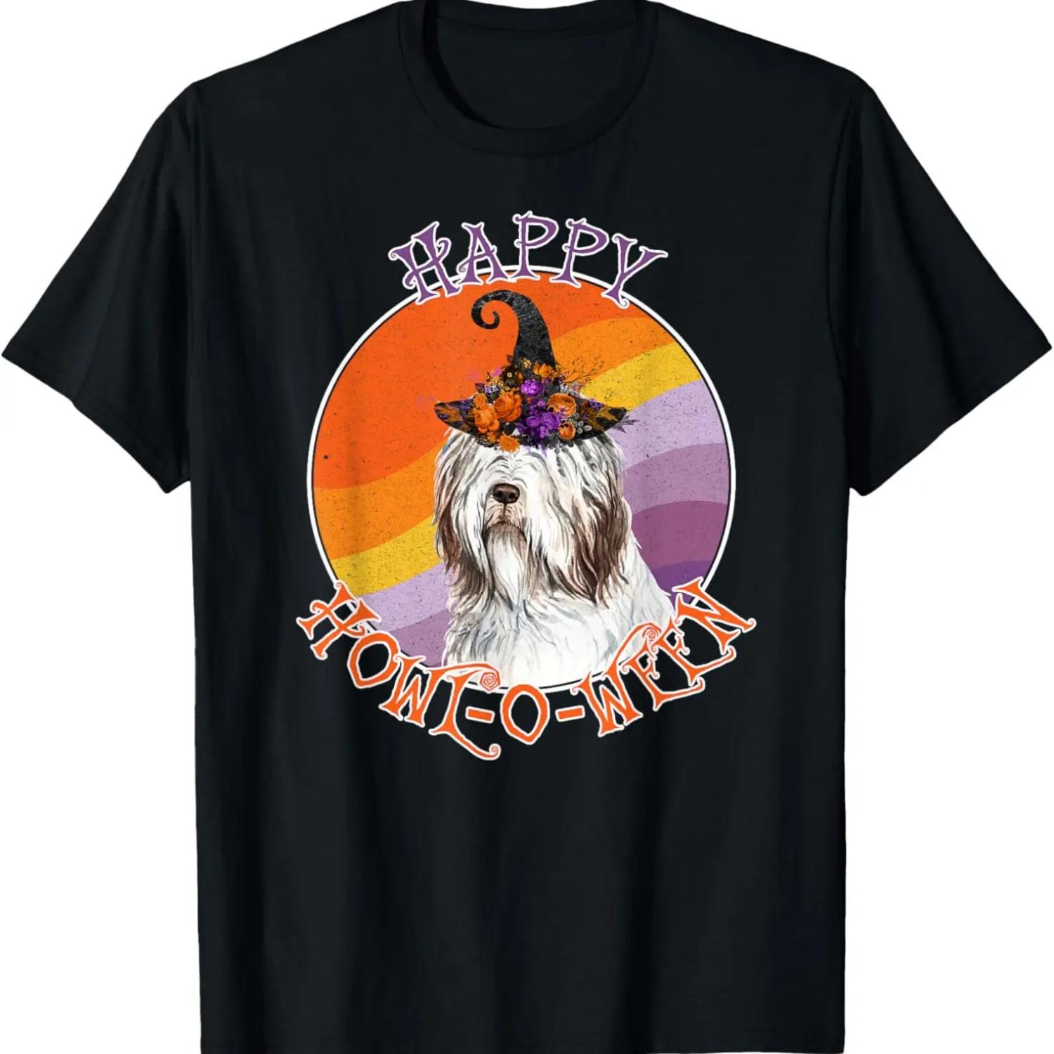Old English Sheepdog Happy Howl-O-Ween Funny Halloween Dog T-Shirt S