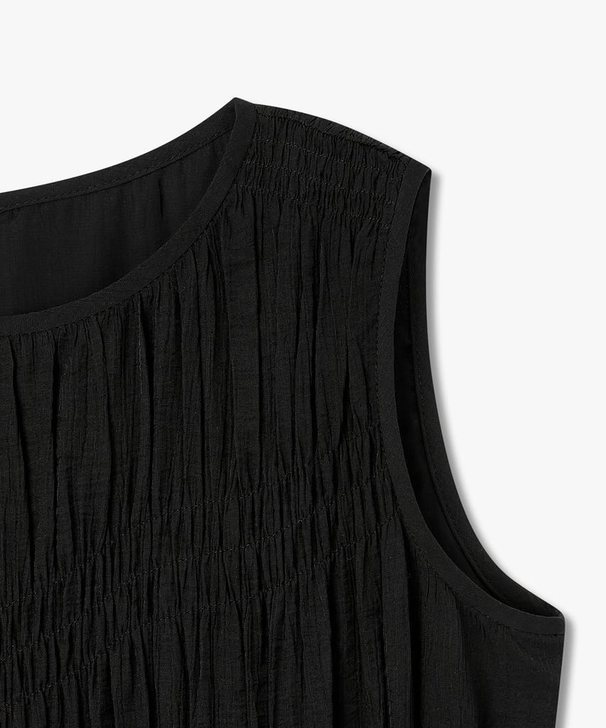 Bobeu Shirred Crinkle Sleeveless Dress_Black 7156237001