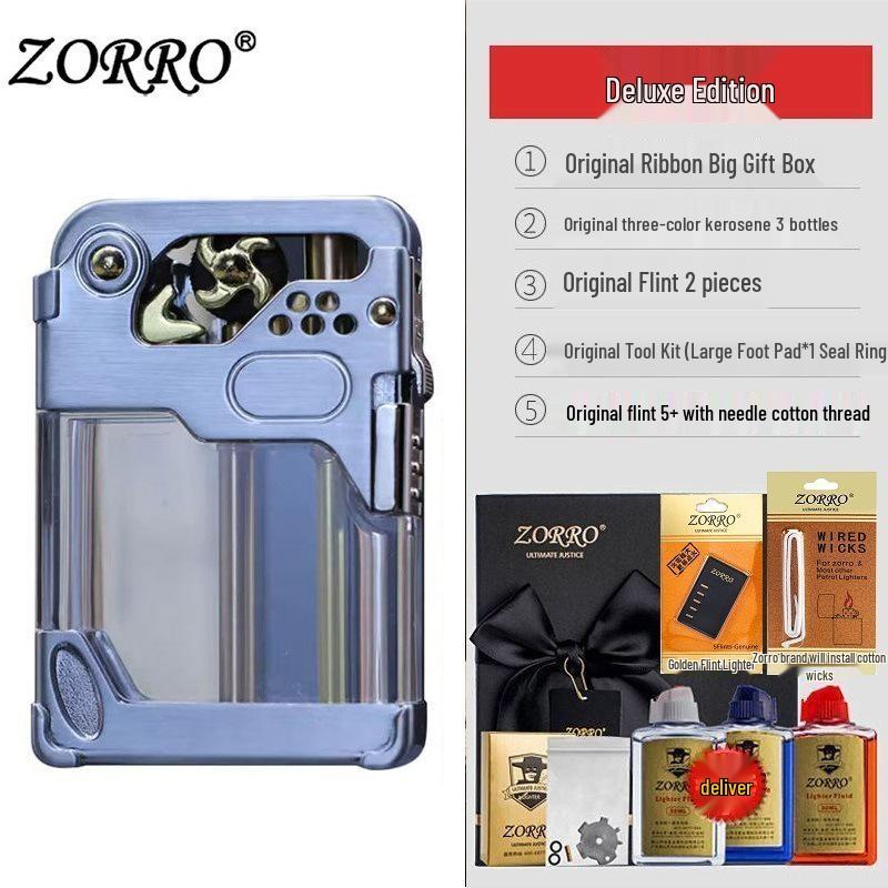 Zorro 786 Cyber Mecha Transparent Oil Tank Semi-automatic Kerosene Lighter