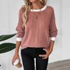 Women Color Block Crew Neck Ribbed Knit Sweater Solid Pink Raglan Long Sleeve Casual Top