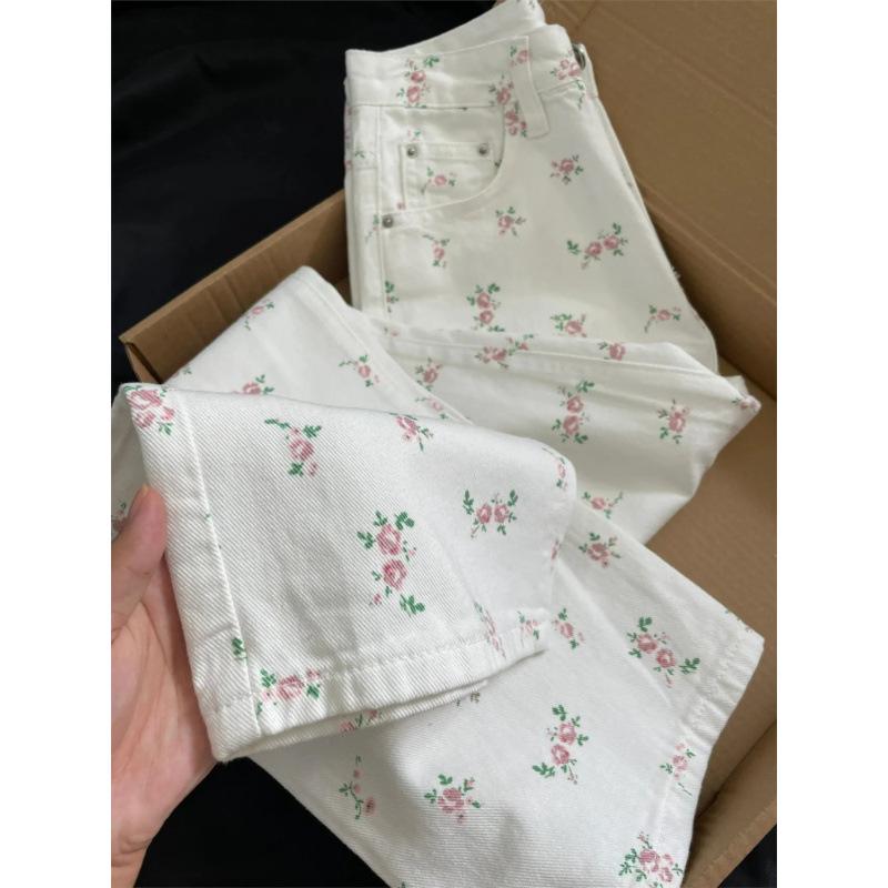 High Waist Floral Wide Leg Jeans for Women - Summer Slimming Casual Wear