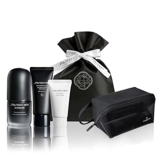Shiseido Men Mens Skincare Makeup Gift Set Serum Ultimune Power Infusing 30mL + BB Cream Vibrant Moisturizer 40g Face Cleanser 30g Original Pouch Bag)