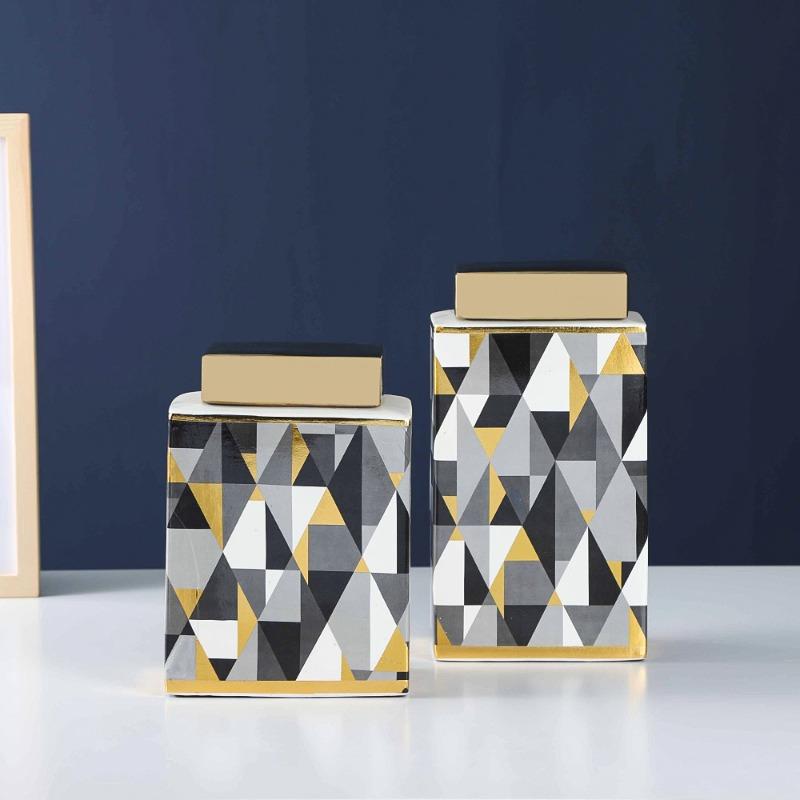 Light Luxury Three In One Ceramic Jar with Lid, Home Decoration, Handicrafts, Storage Cabinets, Vases, Multi-purpose Design