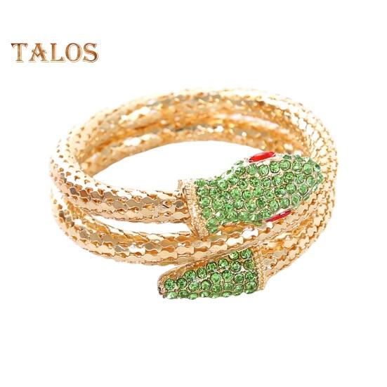 

Ретро-браслет в форме змеи, декорированный стразами, регулируемый открытый дизайн, двухслойный полированный сплав, блеск, украшение на запястье на Хэллоуин, Рождество, рука зелёный