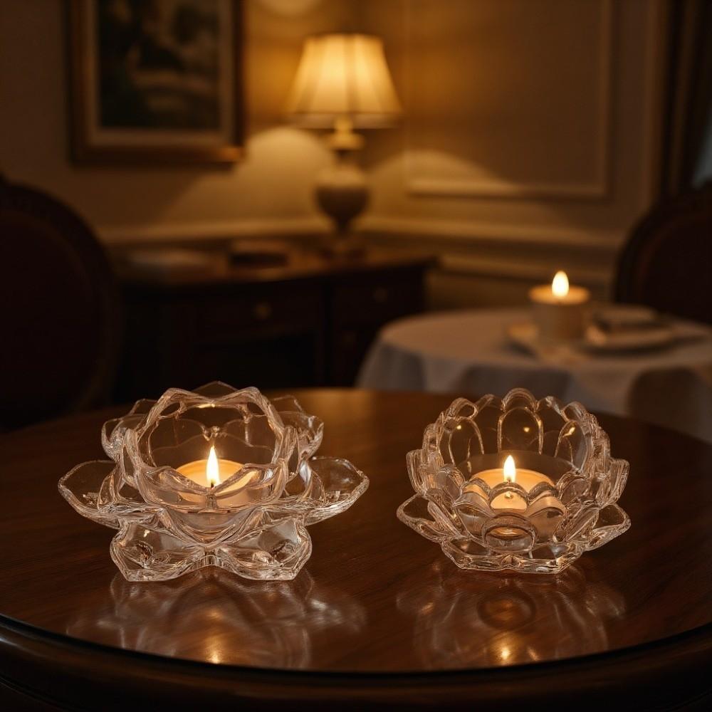 2Pcs Ins Glass Lotus Candle Holder Creative Simple Candles Stand Transparent Candlestick  Home Decor