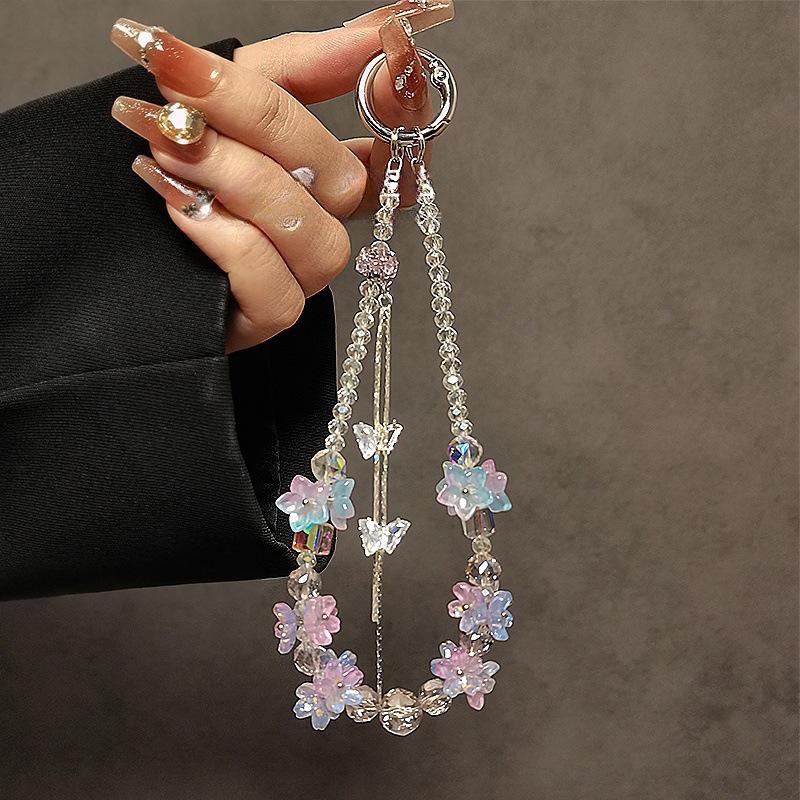 Exquisite Beaded Bracelet with Flower Butterfly Tassel and Versatile Phone Chain