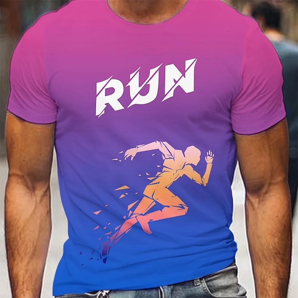 

Running Pattern Print T-shirts Fashion Summer Comfortable Short Sleeve Clothing Oversized Sports Men s T-Shirts XS