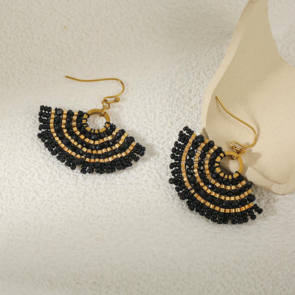 European Bohemian Ethnic Style Seed Bead Pendant Earrings Set: Temperament and Personality Niche Accessories