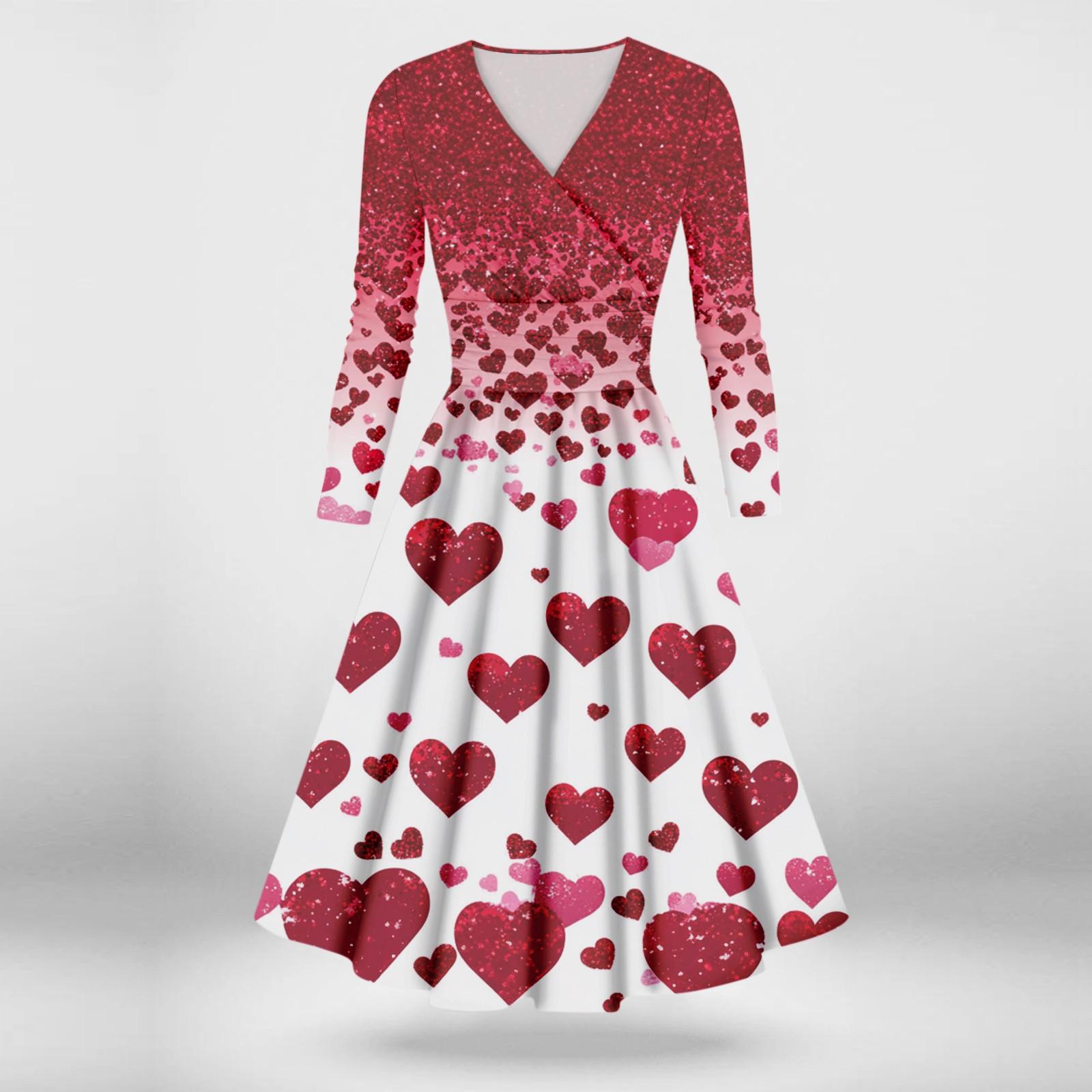 

Ladies Fashion Casual Valentine s Day Print Long Sleeve V-neck Sexy Dress XXXL