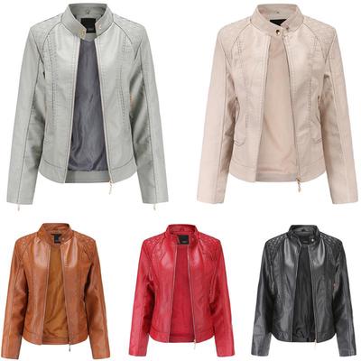 PU Leather Jacket Plus Size Women Zipper Motor Biker Coat Autumn Windbreaker Outwear
