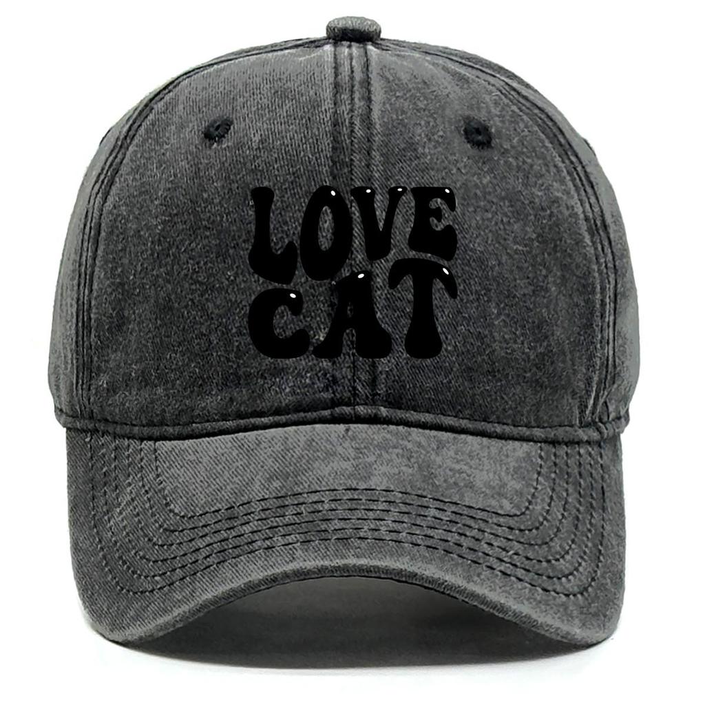 LOVE CAT" Print Snapback Baseball Hat, Animal Dad Hat Sporting Non-Stretch Fabric Lightweight Adjustable Buckle Adjustable Baseball Cap