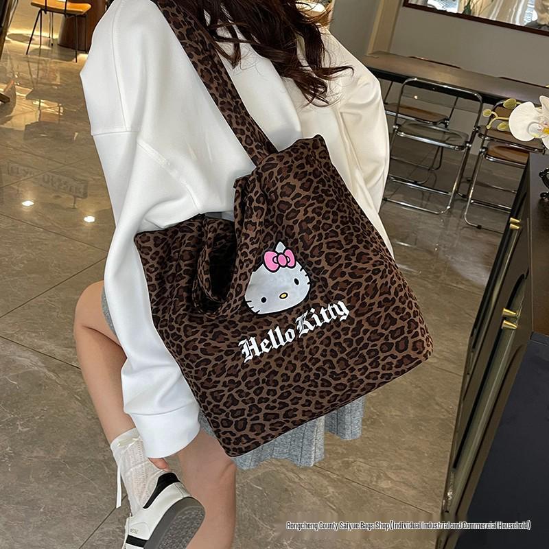 2025 Autumn/Winter Leopard Print Cute Single Shoulder Tote Bag - Large Capacity Shopping Handbag