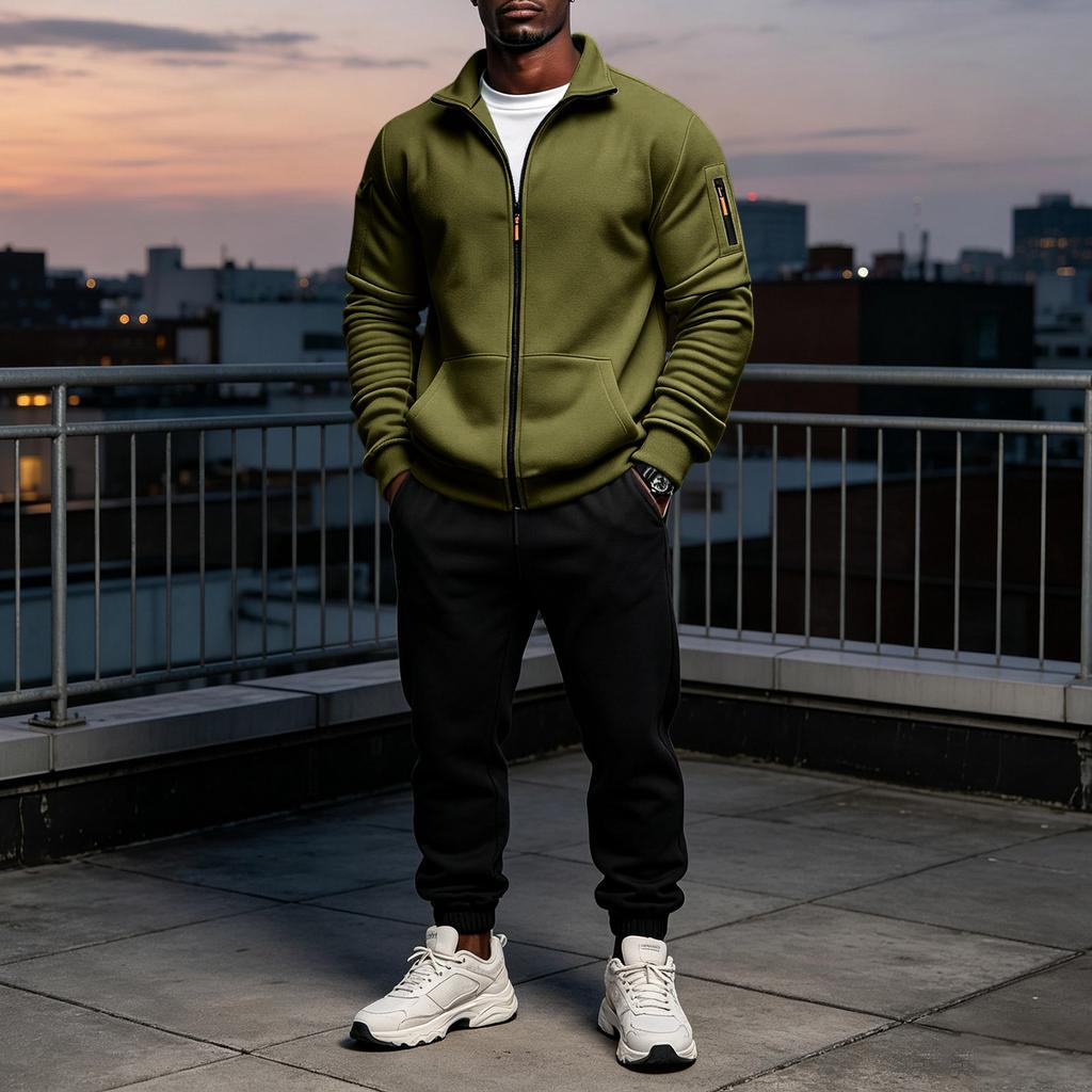 Men's Zip-Up Jacket with Multiple Pockets for Running Fitness Casual Wear