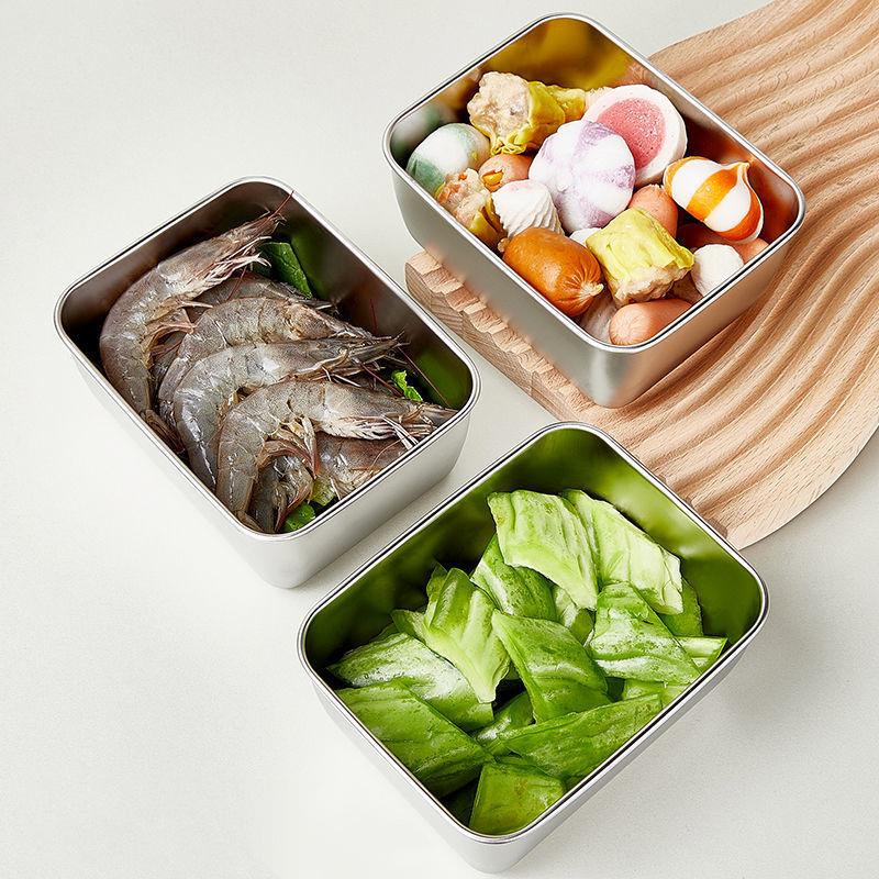 2/4Pcs Fresh-Keeping Box Stainless Steel Rectangular Food Storage Pan with Lid Commercial Dish Tray Freshing Lunch Box Container