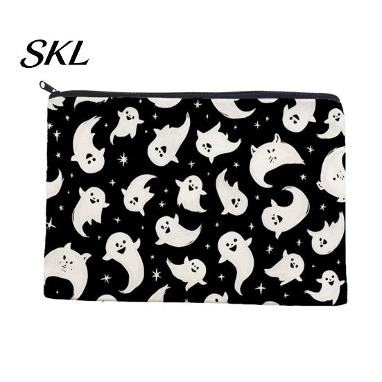 Holiday Theme Storage Bag Bag, Halloween Pattern Print, Durable Canvas Zippered Cute Ghost Pencil Case Travel Toiletry Case, for Makeup And Stationery