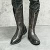 Men High Boots Western Cowboy Boots Motorcycle Casual Boots Brown Leather Punk Boots Street Style Plus Size Boots